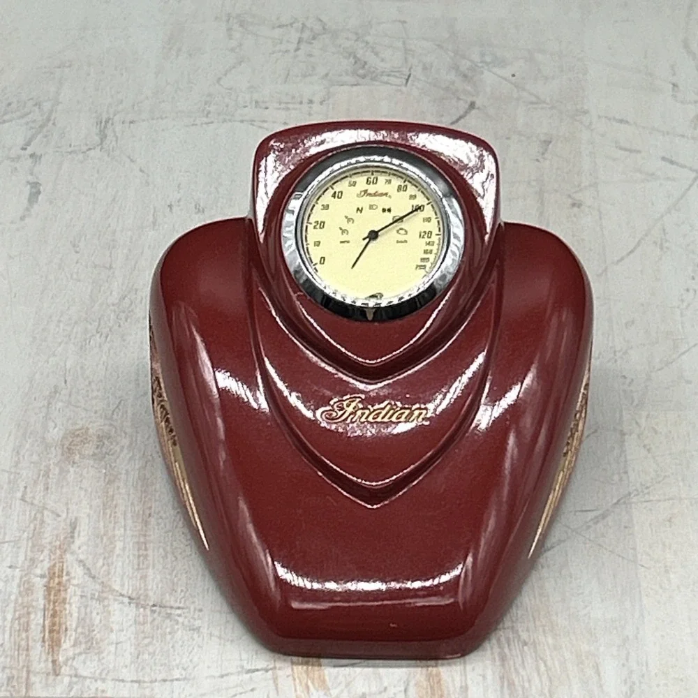 Indian Motorcycle Gas Tank Paperweight Red Desk Clock Speedometer Vintage Time